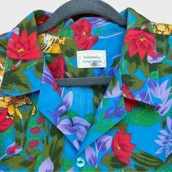 VTG Handmade ‘Barbados’ Tropical Shirt Floral with Tigers Size XL - Picture 2 of 7